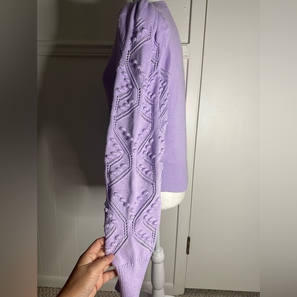 Express Women's Cardigan Bubbles Sweater Puff Sleeve Lavender Cotton size L - Picture 3 of 9